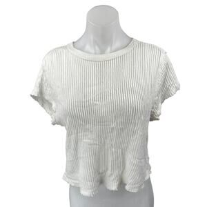 Free People FP Movement White Ribbed Knit Short Sleeve T Shirt Tee Top Size S